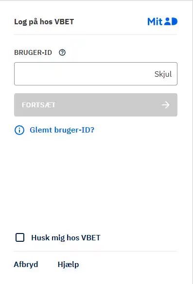VBET Danmarks aktuelle registreringsside med konto- og identitetsoplysninger